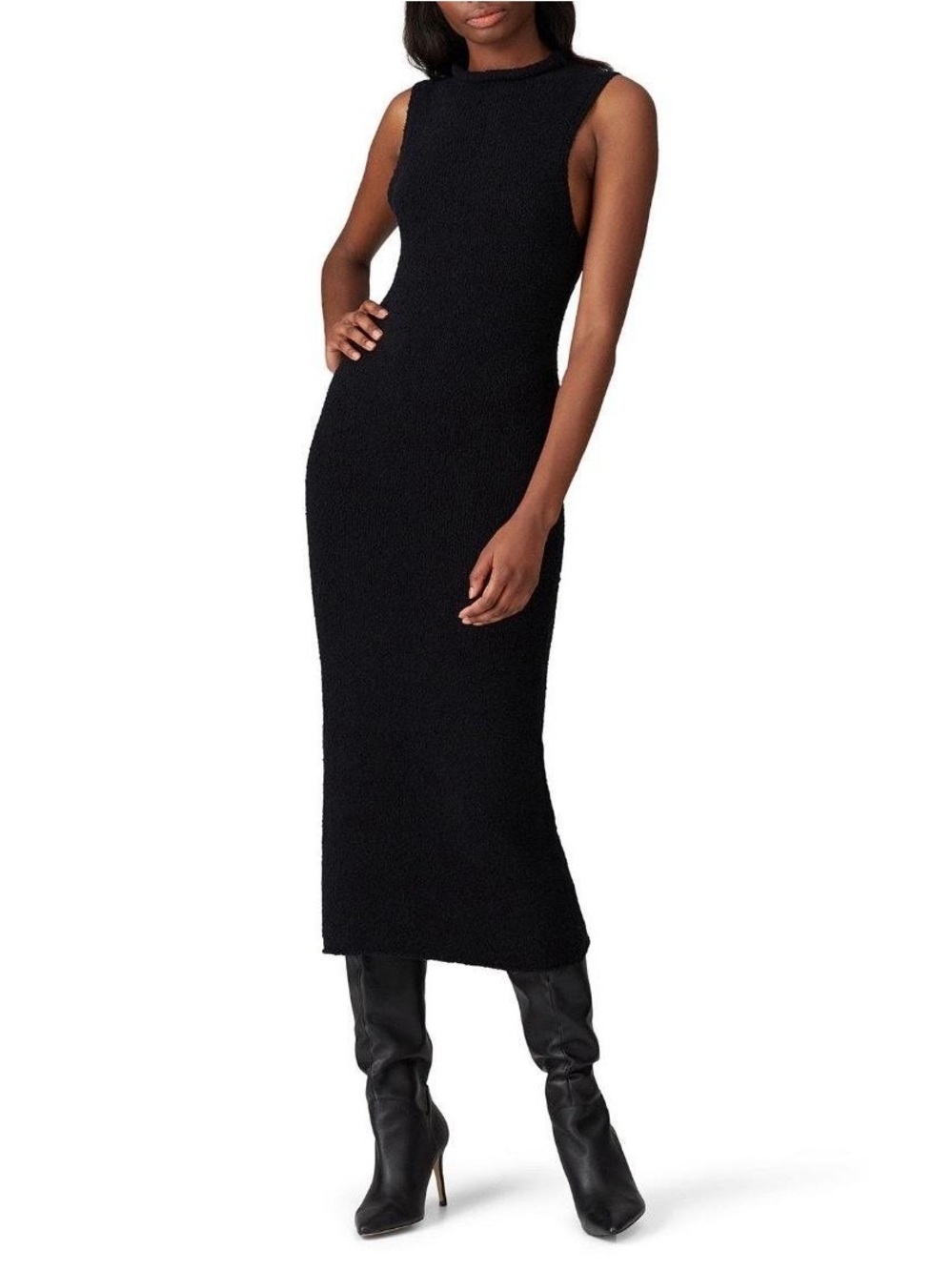 Mara Hoffman Rory Black Sweater Knit Midi Dress XL Cotton Mock Neck